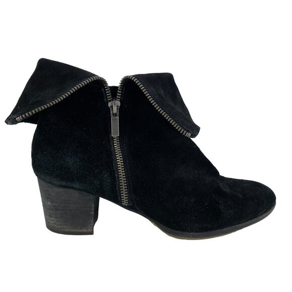 ADAM TUCKER 9M Isadora Black Suede Leather Double Zipper Boots Bootie Heel - Picture 2 of 16